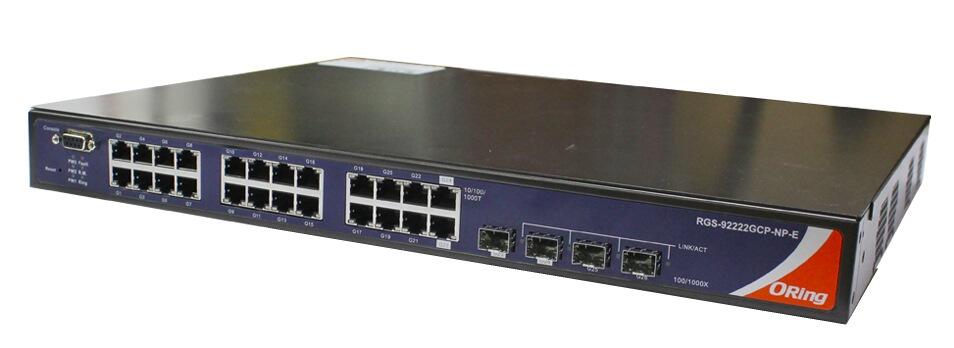 ORING-RGS-92222GCP-E ORing Industrial Networking Corp. RGS-92222GCP-NP-E_EU ORing GigE 24x RJ45 + 4x SFP, AC+DC Rackmount Switch, Single AC+ 2x DC Power